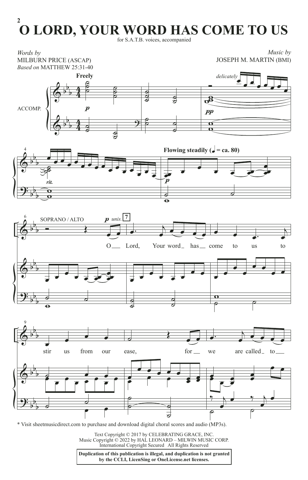 Joseph M. Martin & Milburn Price O Lord, Your Word Has Come To Us sheet music, chords, lyrics - Printable PDF for SATB Choir