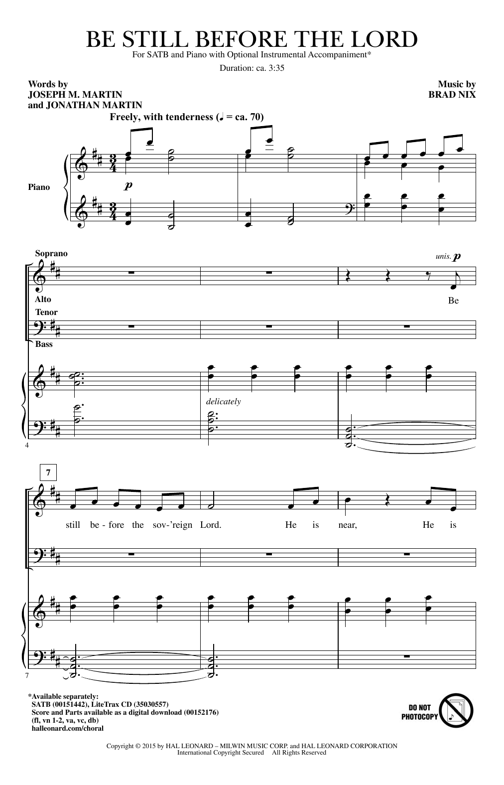 Brad Nix Be Still Before The Lord sheet music, chords, lyrics - Printable PDF for SATB