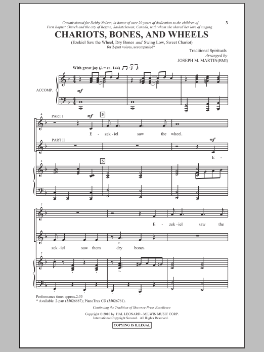 Joseph M. Martin Chariots, Bones, And Wheels sheet music, chords, lyrics - Printable PDF for 2-Part Choir