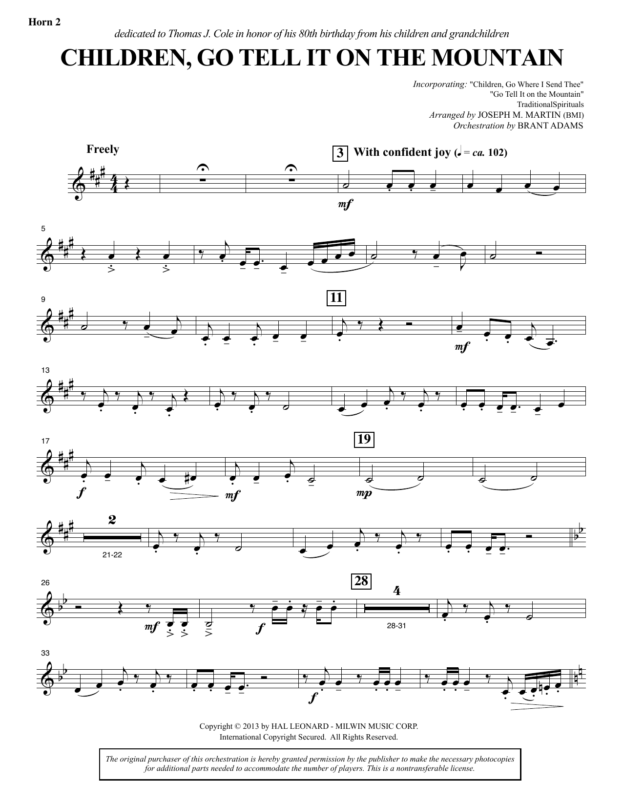 Joseph M. Martin Children, Go Tell It on the Mountain - F Horn 2 sheet music, chords, lyrics - Printable PDF for Choir Instrumental Pak
