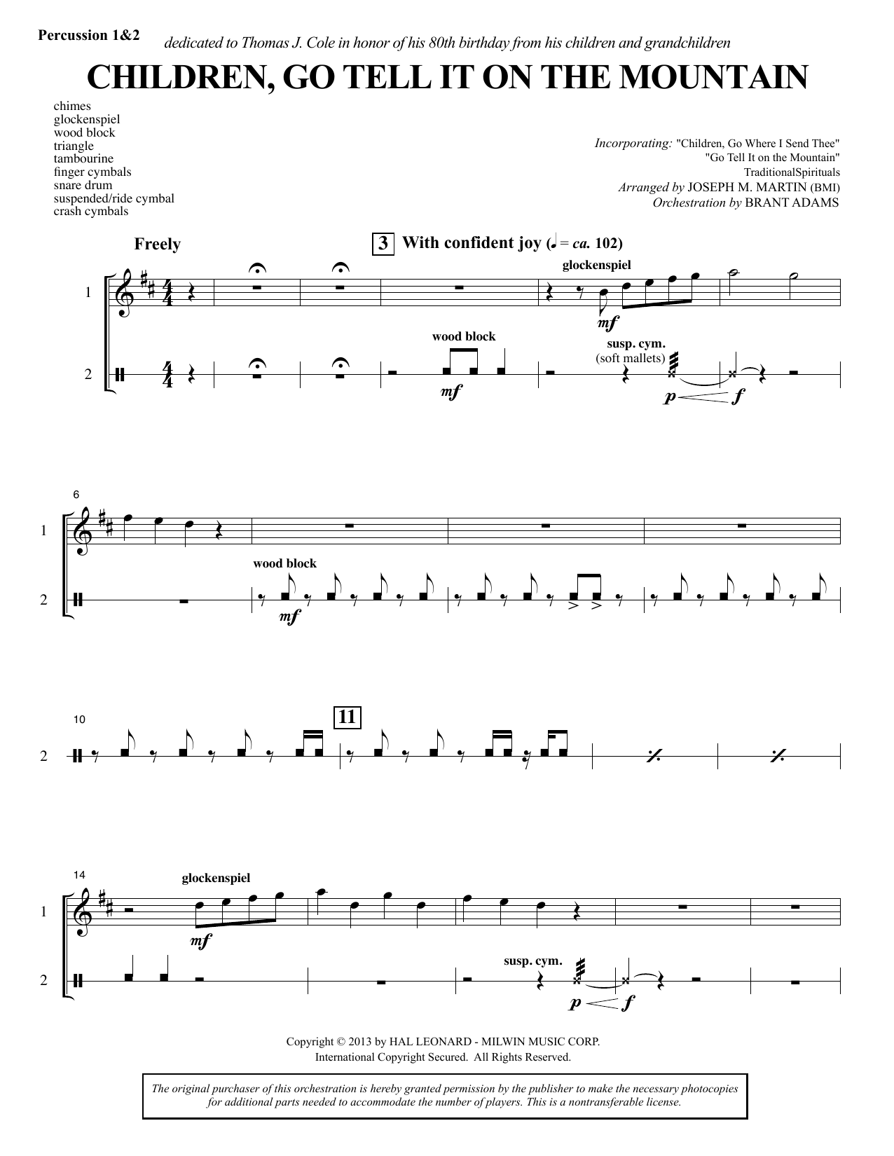 Joseph M. Martin Children, Go Tell It on the Mountain - Percussion 1 & 2 sheet music, chords, lyrics - Printable PDF for Choir Instrumental Pak