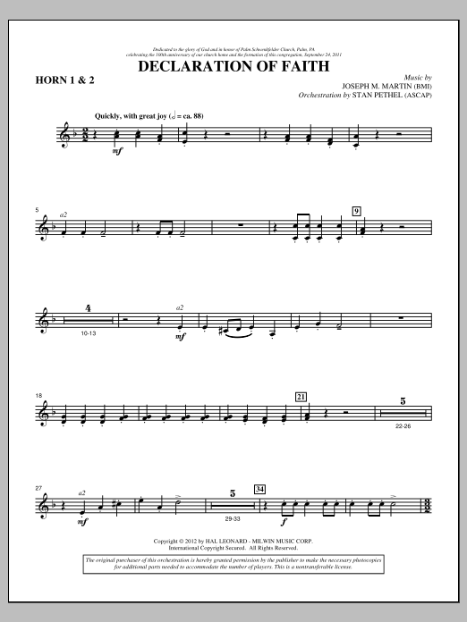 Joseph M. Martin Declaration Of Faith - F Horn 1,2 sheet music, chords, lyrics - Printable PDF for Choir Instrumental Pak