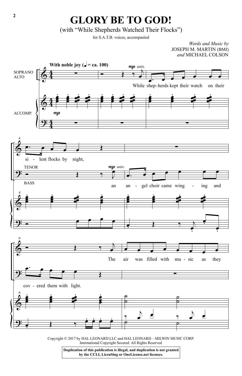 Joseph M. Martin Glory Be To God! (With While Shepherds Watched Their Flocks) sheet music, chords, lyrics - Printable PDF for SATB