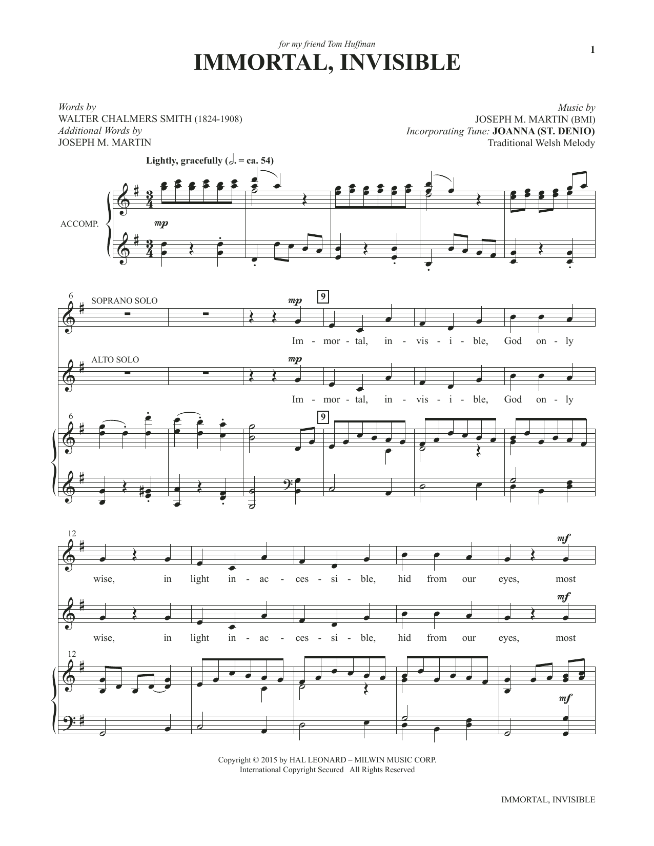 Joseph M. Martin Immortal, Invisible (from Voices Together: Duets for Sanctuary Singers) sheet music, chords, lyrics - Printable PDF for Vocal Duet