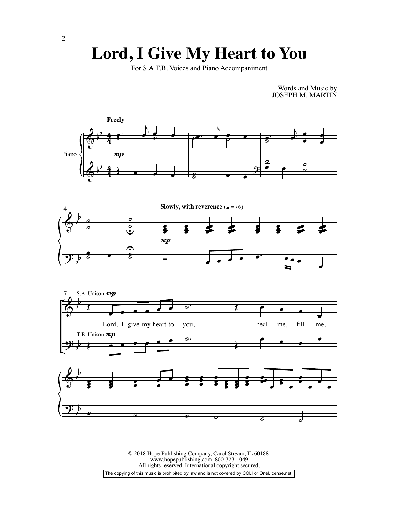 Joseph M. Martin Lord, I Give My Heart To You sheet music, chords, lyrics - Printable PDF for Choir