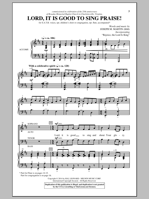 Joseph M. Martin Lord, It Is Good To Sing Praise! sheet music, chords, lyrics - Printable PDF for SATB