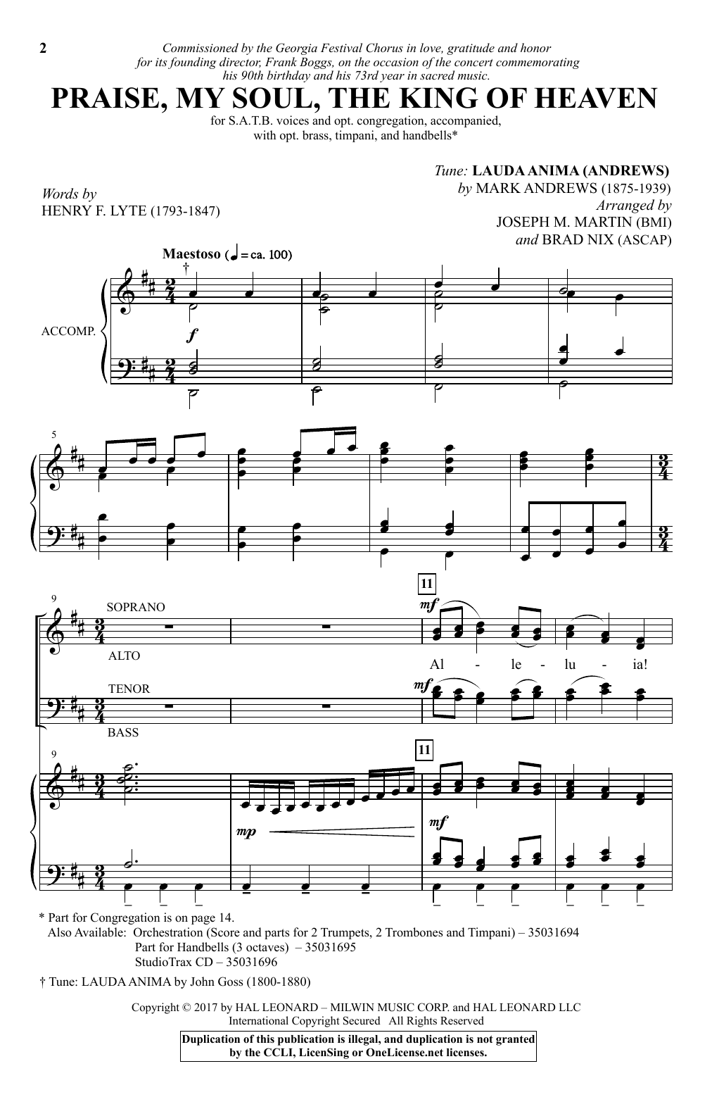 Joseph M. Martin Praise, My Soul, The King Of Heaven sheet music, chords, lyrics - Printable PDF for Choral