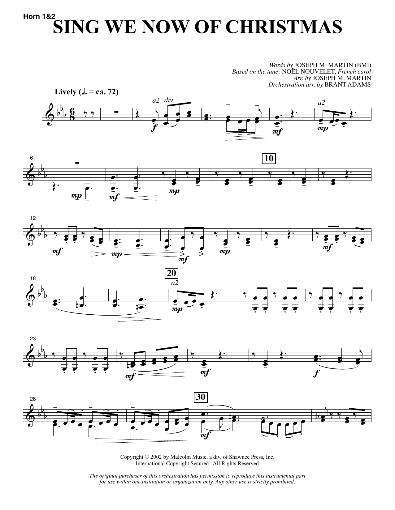 Joseph M. Martin Sing We Now Of Christmas (from Morning Star) - F Horn 1 & 2 sheet music, chords, lyrics - Printable PDF for Choir Instrumental Pak
