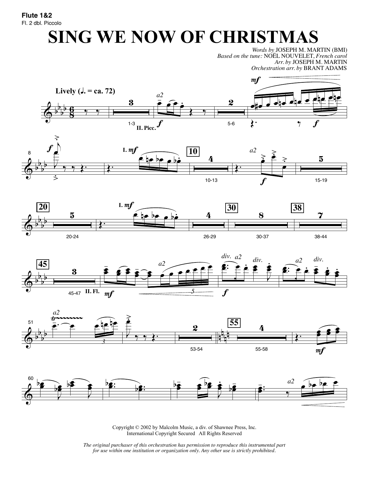 Joseph M. Martin Sing We Now Of Christmas (from Morning Star) - Flute 1 & 2 (Piccolo) sheet music, chords, lyrics - Printable PDF for Choir Instrumental Pak