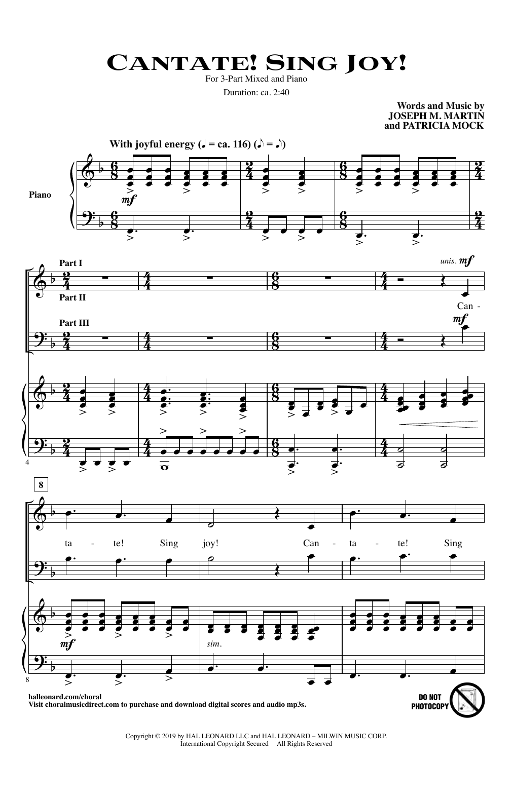 Joseph Martin & Patricia Mock Cantate! Sing Joy! sheet music, chords, lyrics - Printable PDF for 3-Part Mixed Choir