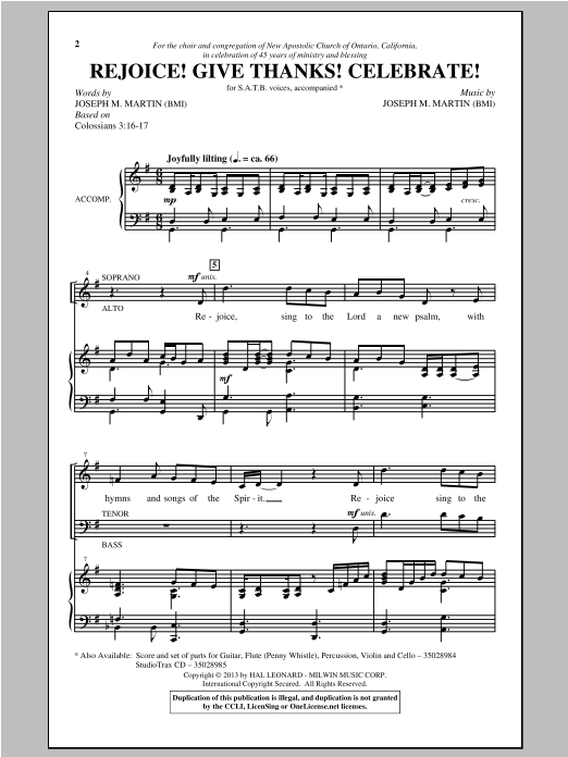 Joseph Martin Rejoice! Give Thanks! Celebrate! sheet music, chords, lyrics - Printable PDF for SATB