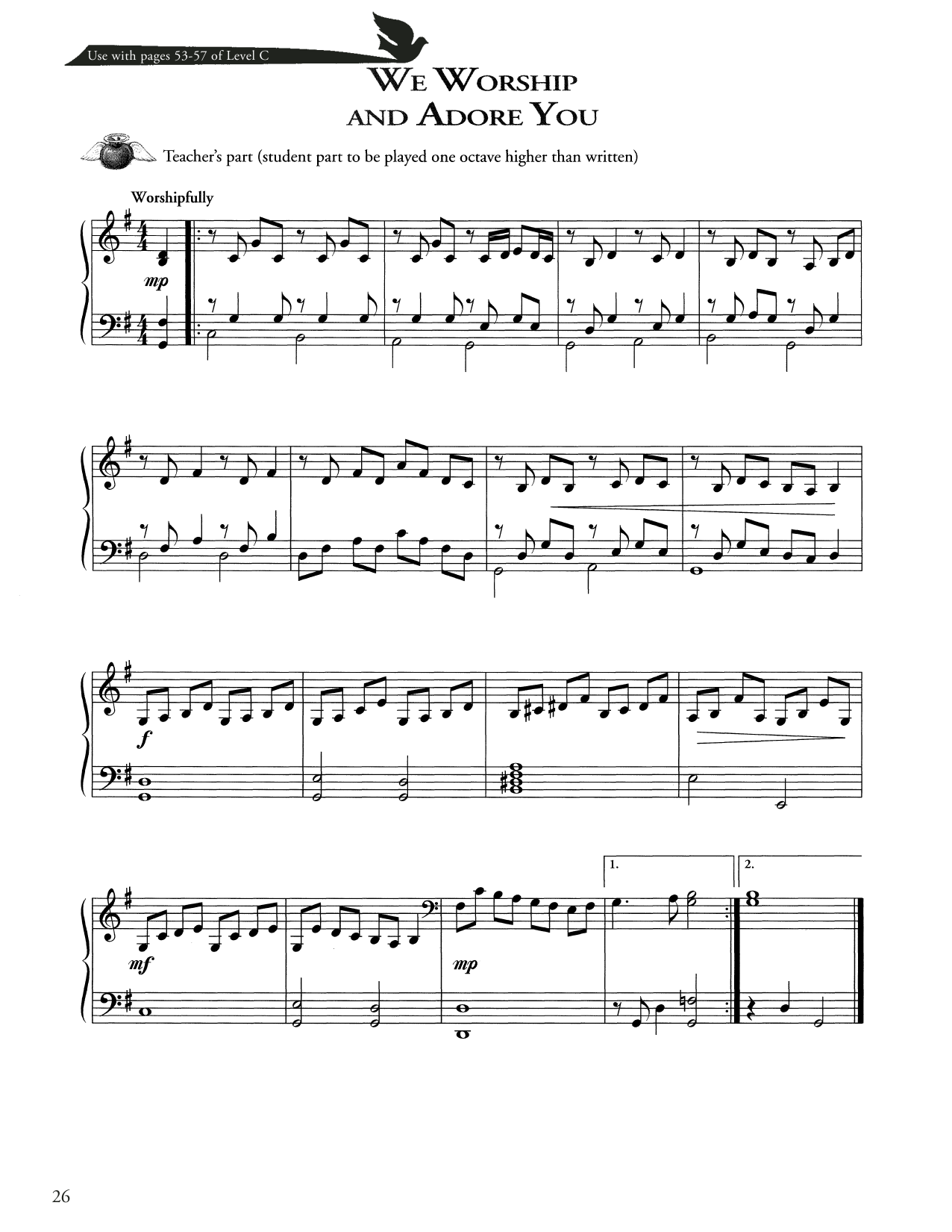 Joseph Martin, David Angerman and Mark Hayes We Worship And Adore You sheet music, chords, lyrics - Printable PDF for Piano Method