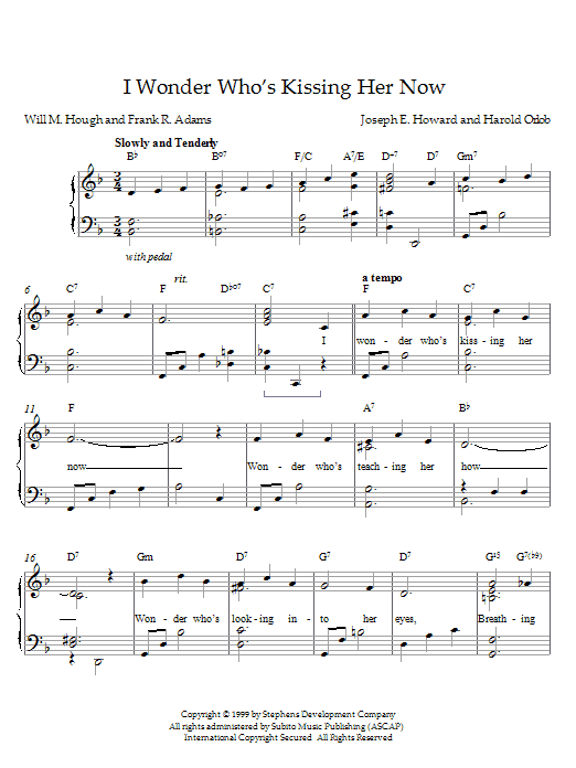 Learn to play Joseph E. Howard I Wonder Who's Kissing Her Now sheet music for Piano in minutes. Joseph E. Howard I Wonder Who's Kissing Her Now sheet music notes and chords