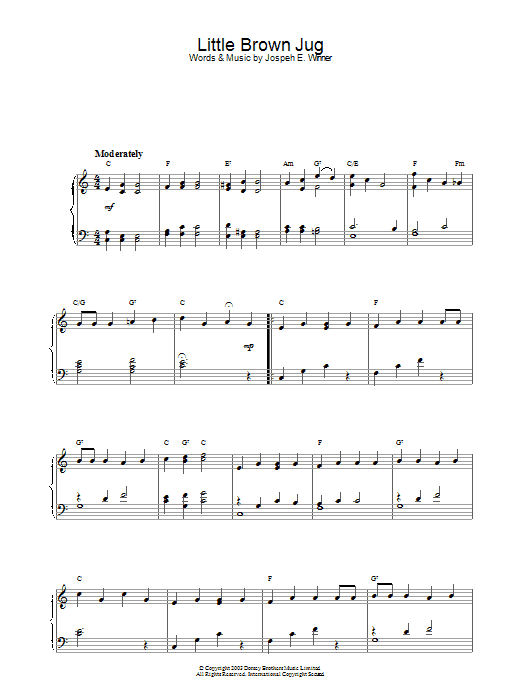 Learn to play Traditional Little Brown Jug sheet music for Piano in minutes. Traditional Little Brown Jug sheet music preview music notes and score for Piano including 2 page(s)