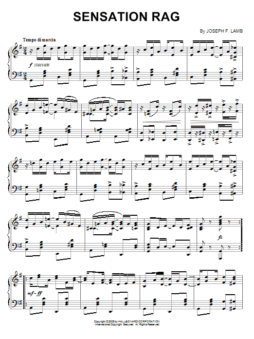 Learn to play Joseph F. Lamb Sensation Rag sheet music for Piano in minutes. Joseph F. Lamb Sensation Rag sheet music preview music notes and score for Piano including 4 page(s)