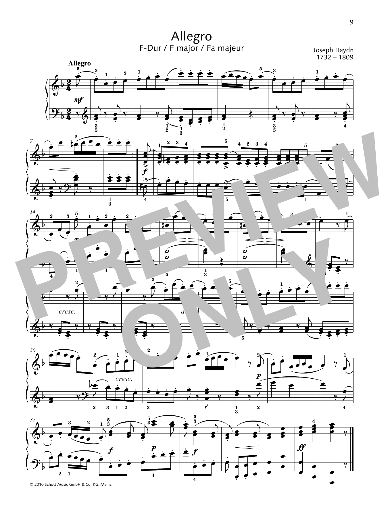 Learn to play Joseph Haydn Allegro F major sheet music for Piano Solo in minutes. Joseph Haydn Allegro F major sheet music preview music notes and score for Piano Solo including 1 page(s)