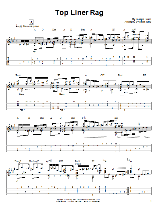 Learn to play Joseph Lamb Top Liner Rag sheet music for Guitar Tab in minutes. Joseph Lamb Top Liner Rag sheet music preview music notes and score for Guitar Tab including 5 page(s)