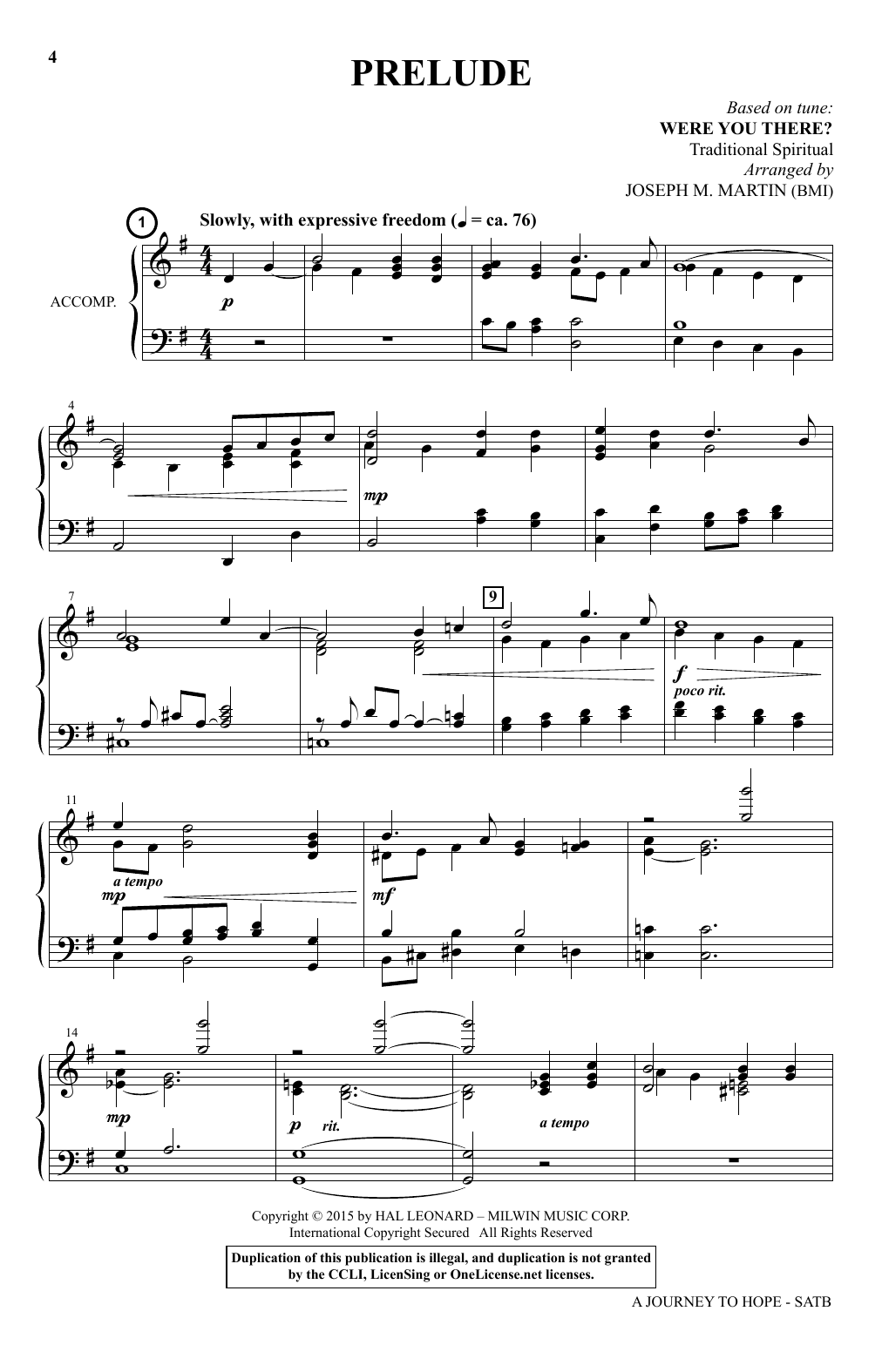 Learn to play Joseph M. Martin A Journey To Hope (A Cantata Inspired By Spirituals) sheet music for SATB Choir in minutes. Joseph M. Martin A Journey To Hope (A Cantata Inspired By Spirituals) sheet music preview music notes and score for SATB Choir including 101 page(s)
