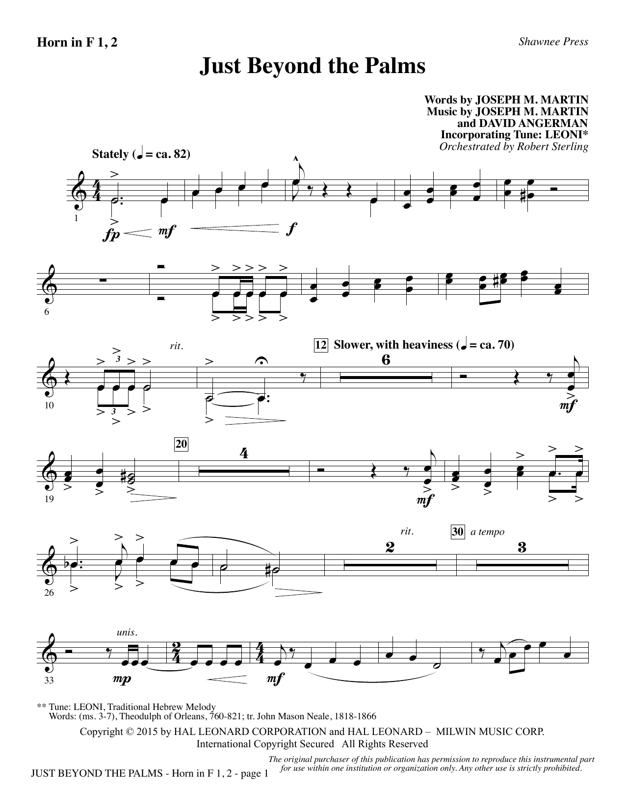 Learn to play Joseph M. Martin Just Beyond the Palms - F Horn 1 & 2 sheet music for Choir Instrumental Pak in minutes. Joseph M. Martin Just Beyond the Palms - F Horn 1 & 2 sheet music preview music notes and score for Choir Instrumental Pak including 2 page(s)