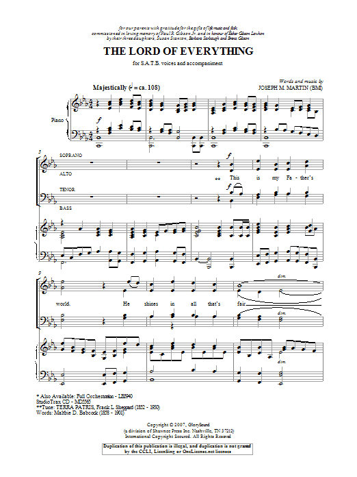 Learn to play Joseph M. Martin Lord Of Everything sheet music for SATB in minutes. Joseph M. Martin Lord Of Everything sheet music preview music notes and score for SATB including 13 page(s)