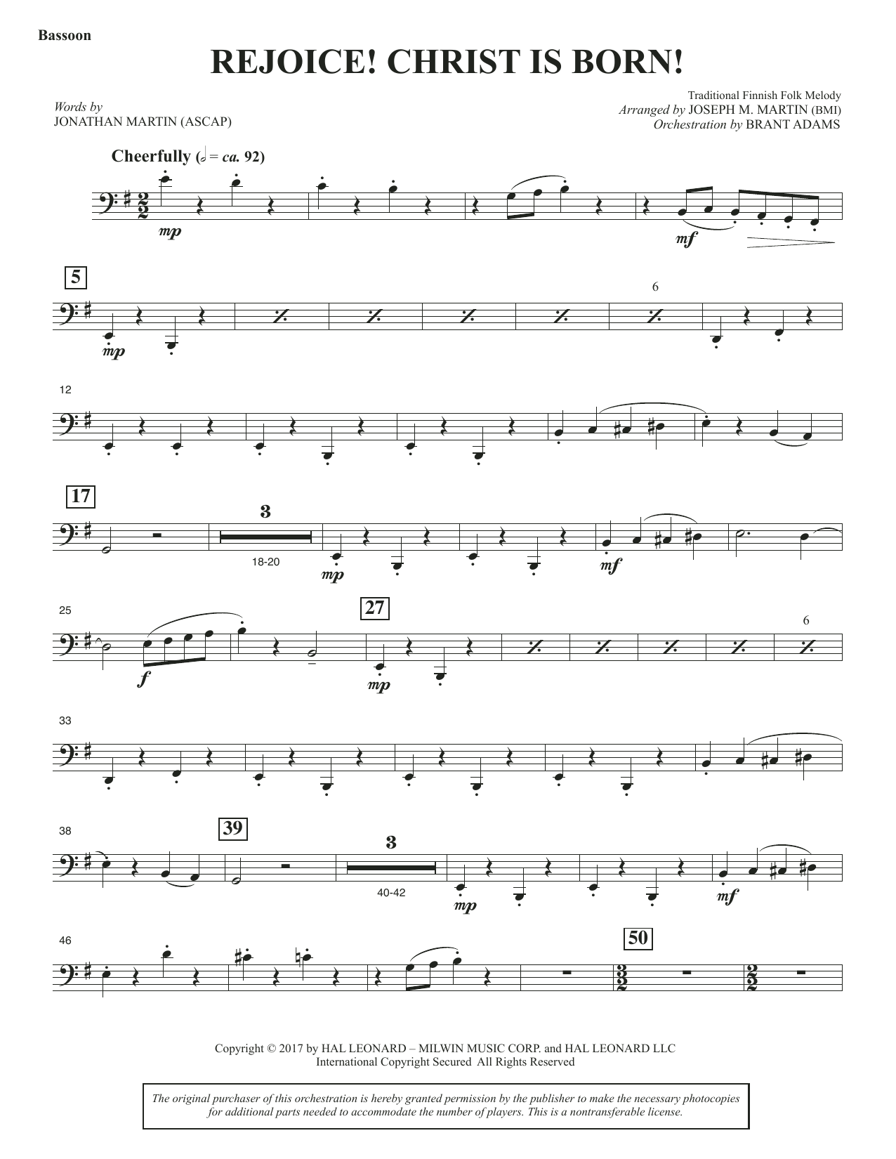 Joseph M. Martin Rejoice! Christ Is Born! - Bassoon sheet music preview music notes and score for Choir Instrumental Pak including 2 page(s)