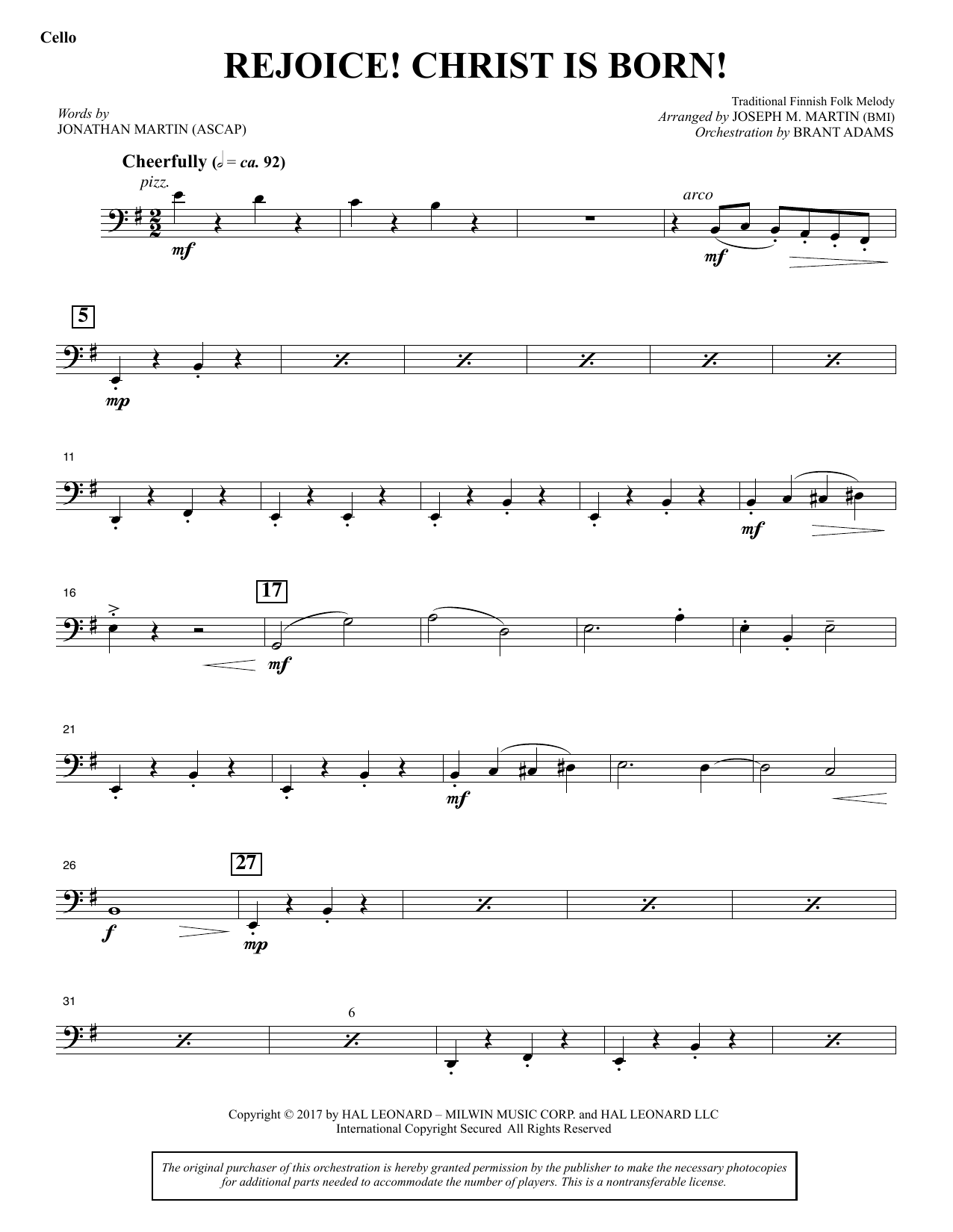 Learn to play Joseph M. Martin Rejoice! Christ Is Born! - Cello sheet music for Choir Instrumental Pak in minutes. Joseph M. Martin Rejoice! Christ Is Born! - Cello sheet music preview music notes and score for Choir Instrumental Pak including 3 page(s)