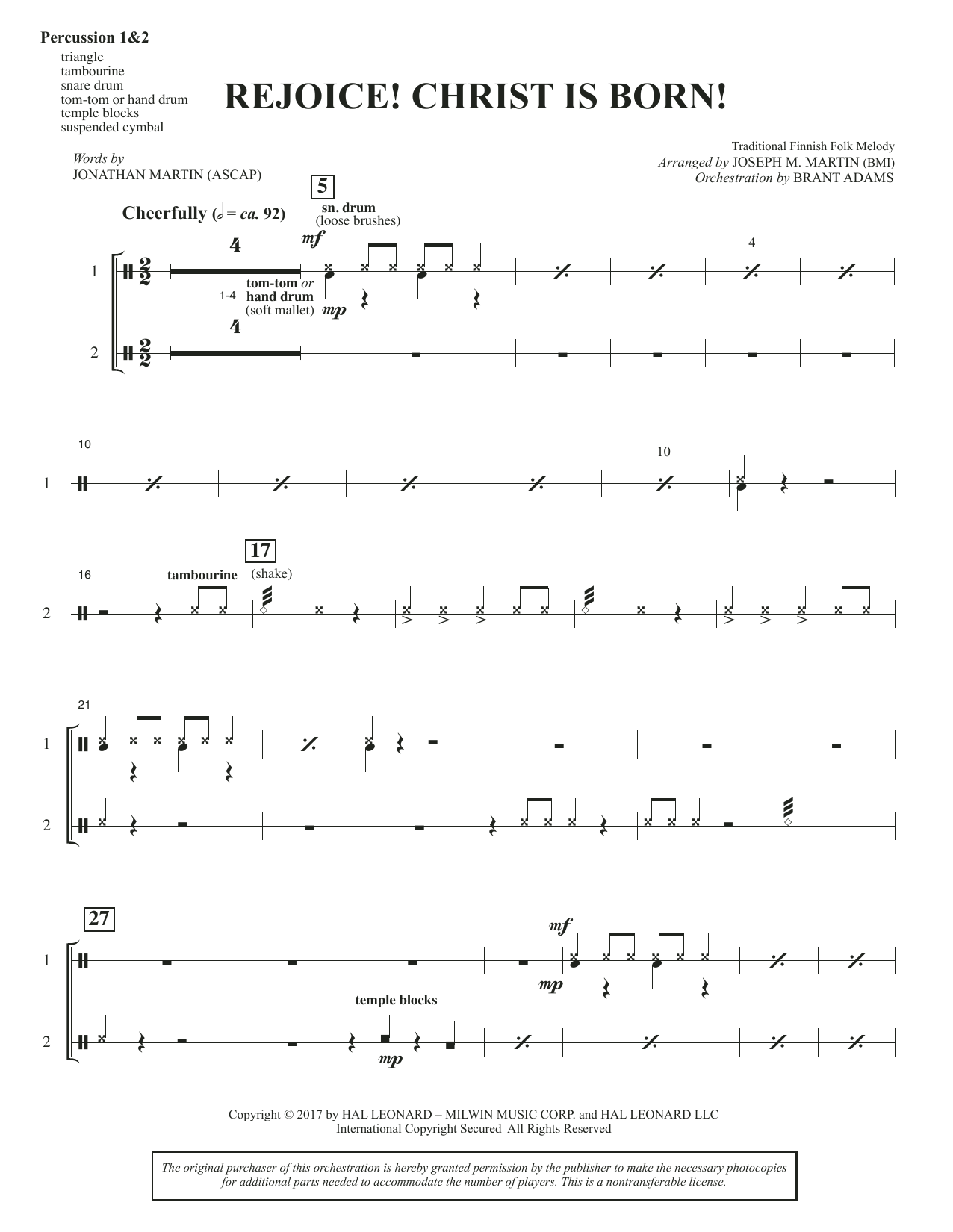 Learn to play Joseph M. Martin Rejoice! Christ Is Born! - Percussion 1 & 2 sheet music for Choir Instrumental Pak in minutes. Joseph M. Martin Rejoice! Christ Is Born! - Percussion 1 & 2 sheet music preview music notes and score for Choir Instrumental Pak including 3 page(s)
