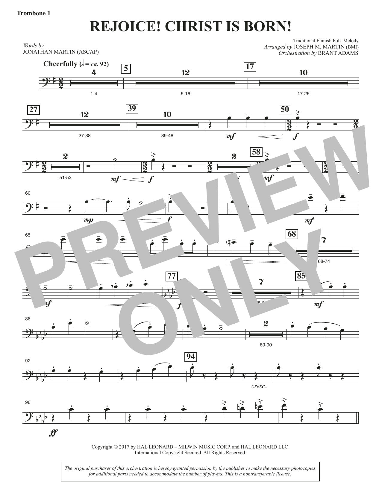 Joseph M. Martin Rejoice! Christ Is Born! - Trombone 1 sheet music preview music notes and score for Choir Instrumental Pak including 1 page(s)
