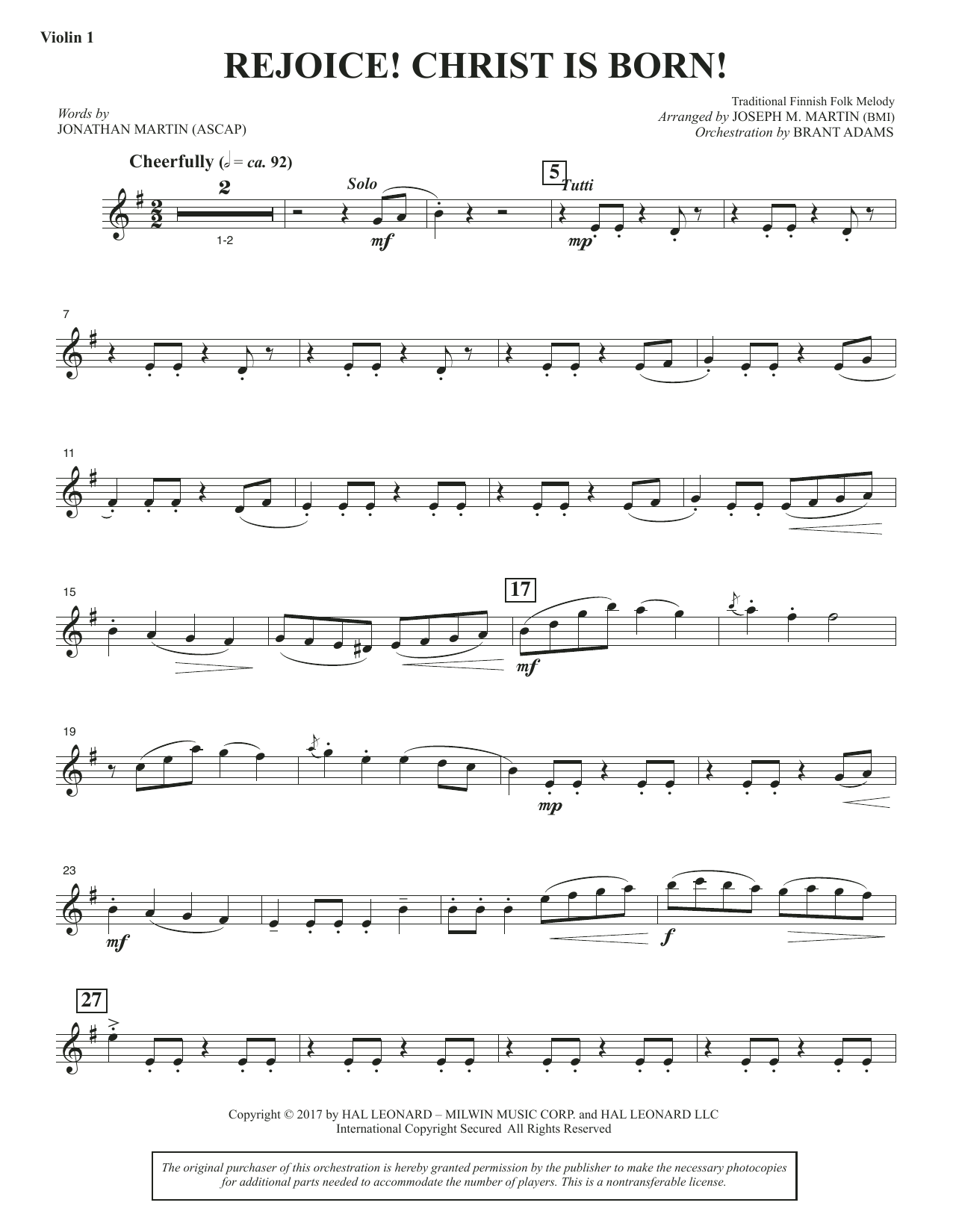 Learn to play Joseph M. Martin Rejoice! Christ Is Born! - Violin 1 sheet music for Choir Instrumental Pak in minutes. Joseph M. Martin Rejoice! Christ Is Born! - Violin 1 sheet music preview music notes and score for Choir Instrumental Pak including 3 page(s)