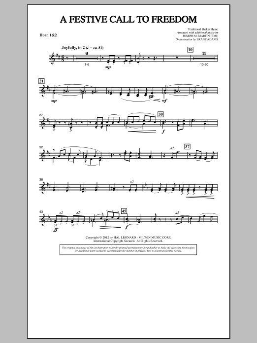 Learn to play Joseph Martin A Festive Call to Freedom - F Horn 1,2 sheet music for Choir Instrumental Pak in minutes. Joseph Martin A Festive Call to Freedom - F Horn 1,2 sheet music notes and chords