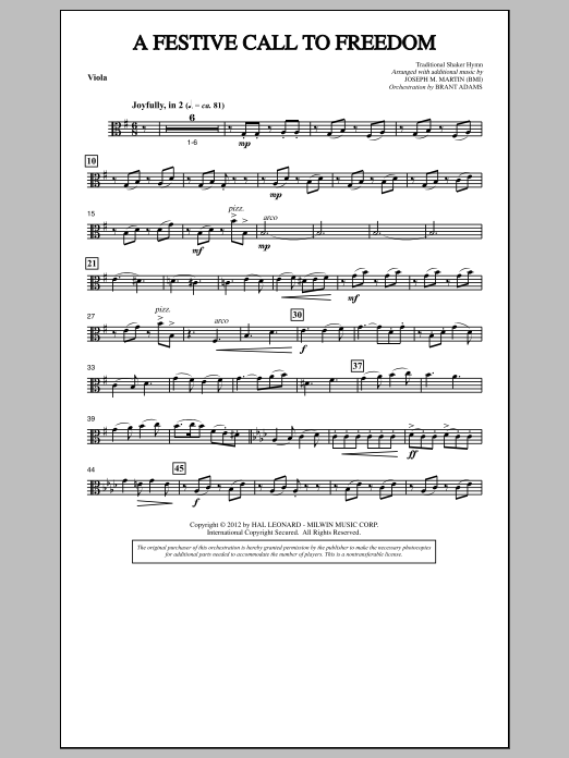 Learn to play Joseph Martin A Festive Call to Freedom - Viola sheet music for Choir Instrumental Pak in minutes. Joseph Martin A Festive Call to Freedom - Viola sheet music notes and chords
