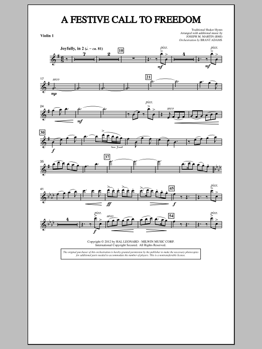 Learn to play Joseph Martin A Festive Call to Freedom - Violin 1 sheet music for Choir Instrumental Pak in minutes. Joseph Martin A Festive Call to Freedom - Violin 1 sheet music notes and chords