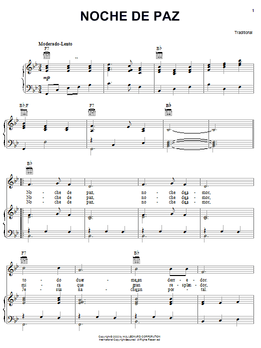 Learn to play Joseph Mohr Noche De Paz sheet music for Piano, Vocal & Guitar (Right-Hand Melody) in minutes. Joseph Mohr Noche De Paz sheet music notes and chords