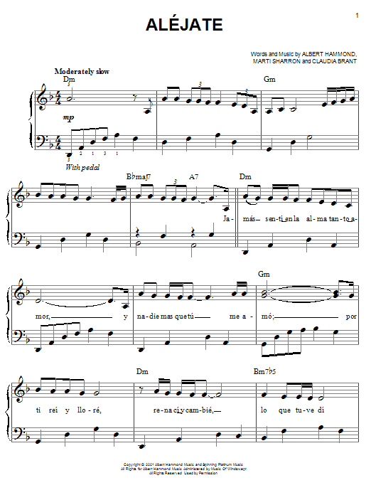 Learn to play Josh Groban Alejate sheet music for Easy Piano in minutes. Josh Groban Alejate sheet music preview music notes and score for Easy Piano including 7 page(s)