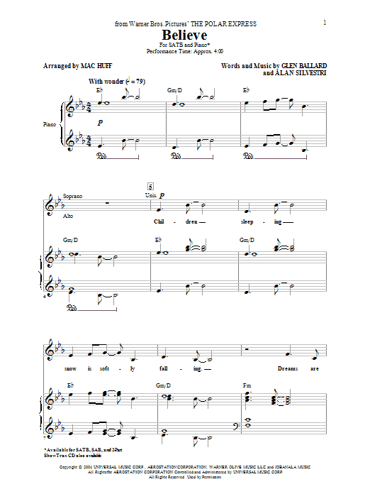 Learn to play Josh Groban Believe (from The Polar Express) (arr. Mac Huff) sheet music for 2-Part Choir in minutes. Josh Groban Believe (from The Polar Express) (arr. Mac Huff) sheet music notes and chords