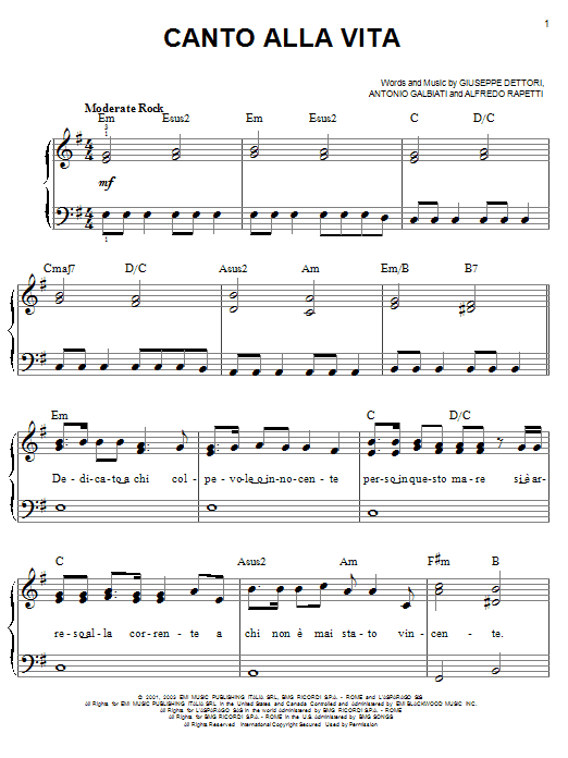 Learn to play Josh Groban Canto Alla Vita sheet music for Easy Piano in minutes. Josh Groban Canto Alla Vita sheet music preview music notes and score for Easy Piano including 7 page(s)