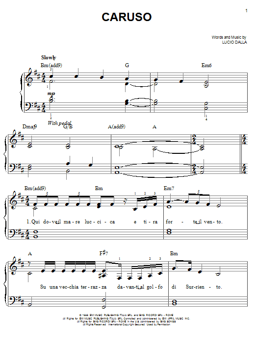 Learn to play Josh Groban Caruso sheet music for Easy Piano in minutes. Josh Groban Caruso sheet music preview music notes and score for Easy Piano including 7 page(s)