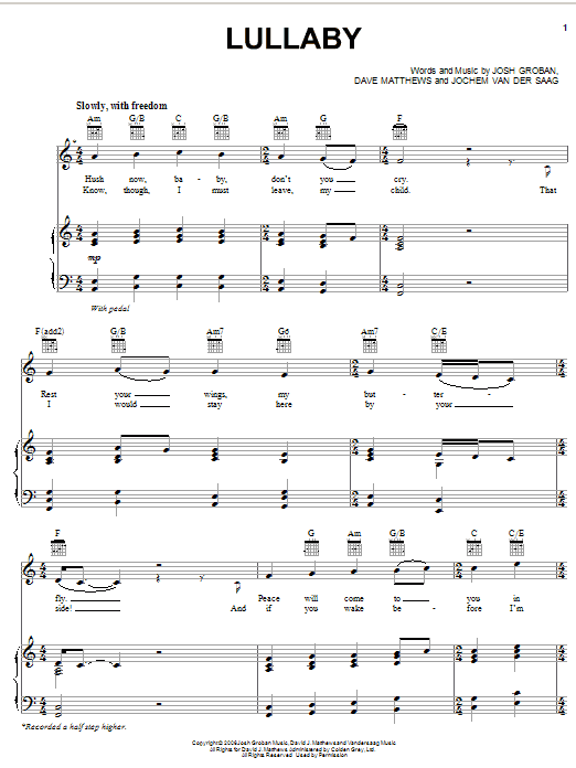 Learn to play Josh Groban Lullaby sheet music for Easy Piano in minutes. Josh Groban Lullaby sheet music preview music notes and score for Easy Piano including 3 page(s)