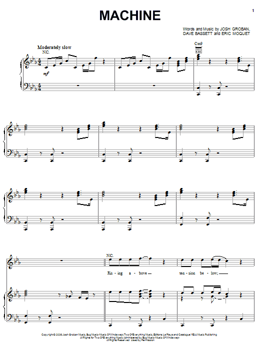 Learn to play Josh Groban Machine sheet music for Easy Piano in minutes. Josh Groban Machine sheet music preview music notes and score for Easy Piano including 7 page(s)