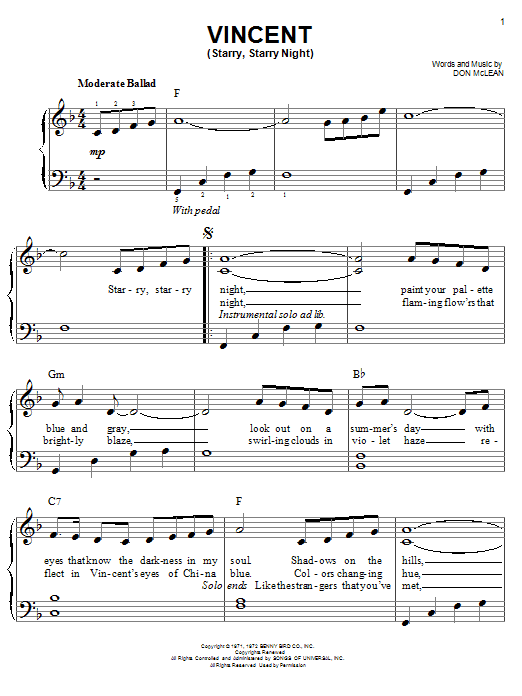 Learn to play Josh Groban Vincent (Starry Starry Night) sheet music for Easy Piano in minutes. Josh Groban Vincent (Starry Starry Night) sheet music preview music notes and score for Easy Piano including 4 page(s)