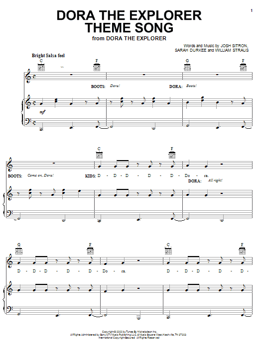 Learn to play Josh Sitron Dora The Explorer Theme Song sheet music for Piano, Vocal & Guitar (Right-Hand Melody) in minutes. Josh Sitron Dora The Explorer Theme Song sheet music preview music notes and score for Piano, Vocal & Guitar (Right-Hand Melody) including 3 page(s)