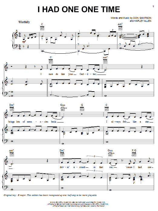 Learn to play Josh Turner I Had One One Time sheet music for Piano, Vocal & Guitar (Right-Hand Melody) in minutes. Josh Turner I Had One One Time sheet music preview music notes and score for Piano, Vocal & Guitar (Right-Hand Melody) including 6 page(s)