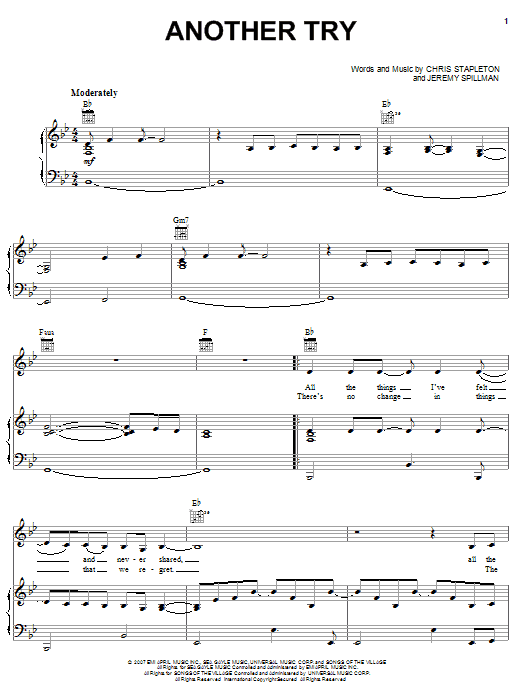 Learn to play Josh Turner Another Try (feat. Trisha Yearwood) sheet music for Piano, Vocal & Guitar (Right-Hand Melody) in minutes. Josh Turner Another Try (feat. Trisha Yearwood) sheet music preview music notes and score for Piano, Vocal & Guitar (Right-Hand Melody) including 5 page(s)