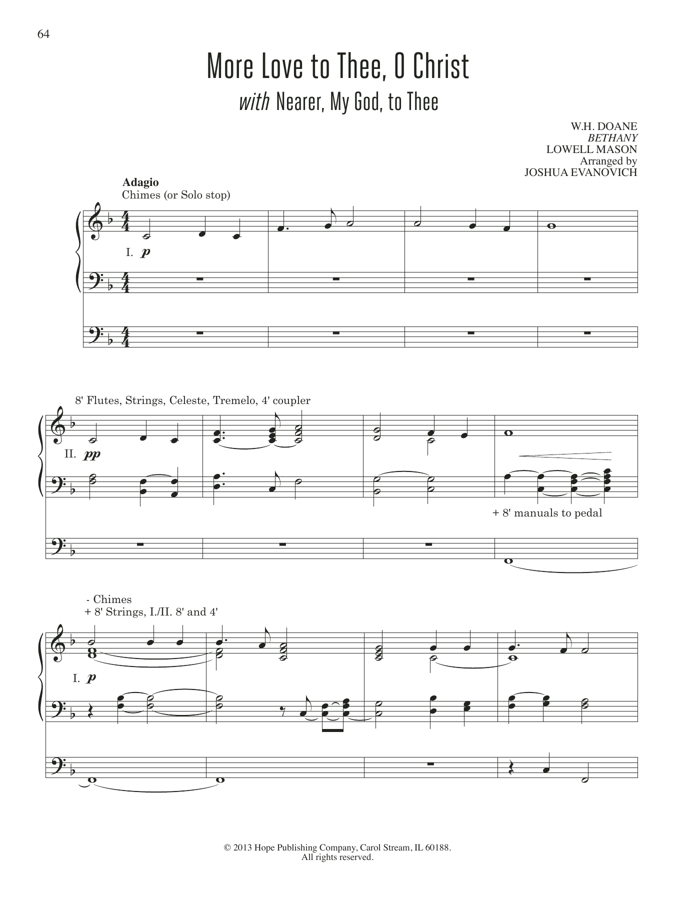 Joshua Evanovich More Love to Thee, O Christ with Nearer, My God, to Thee sheet music, chords, lyrics - Printable PDF for Organ