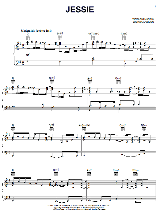 Learn to play Joshua Kadison Jessie sheet music for Piano, Vocal & Guitar (Right-Hand Melody) in minutes. Joshua Kadison Jessie sheet music notes and chords