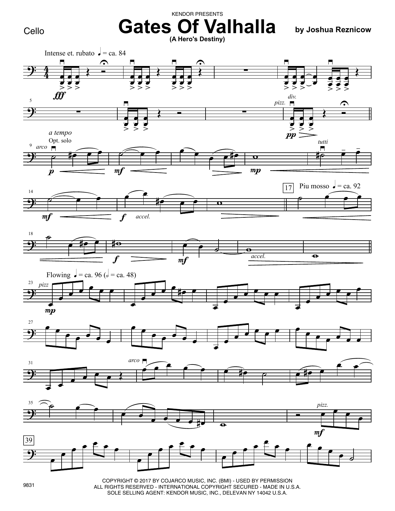 Learn to play Joshua Reznicow Gates Of Valhalla (A Hero's Destiny) - Cello sheet music for Orchestra in minutes. Joshua Reznicow Gates Of Valhalla (A Hero's Destiny) - Cello sheet music preview music notes and score for Orchestra including 3 page(s)