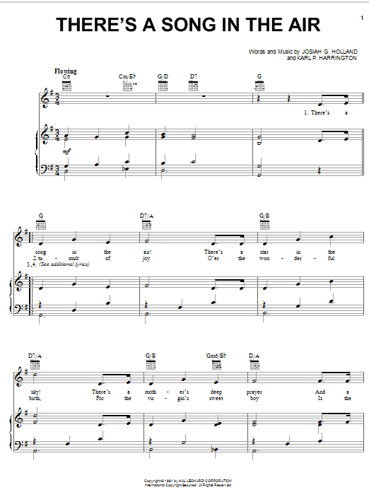 Learn to play Josiah G. Holland There's A Song In The Air sheet music for Piano, Vocal & Guitar (Right-Hand Melody) in minutes. Josiah G. Holland There's A Song In The Air sheet music notes and chords