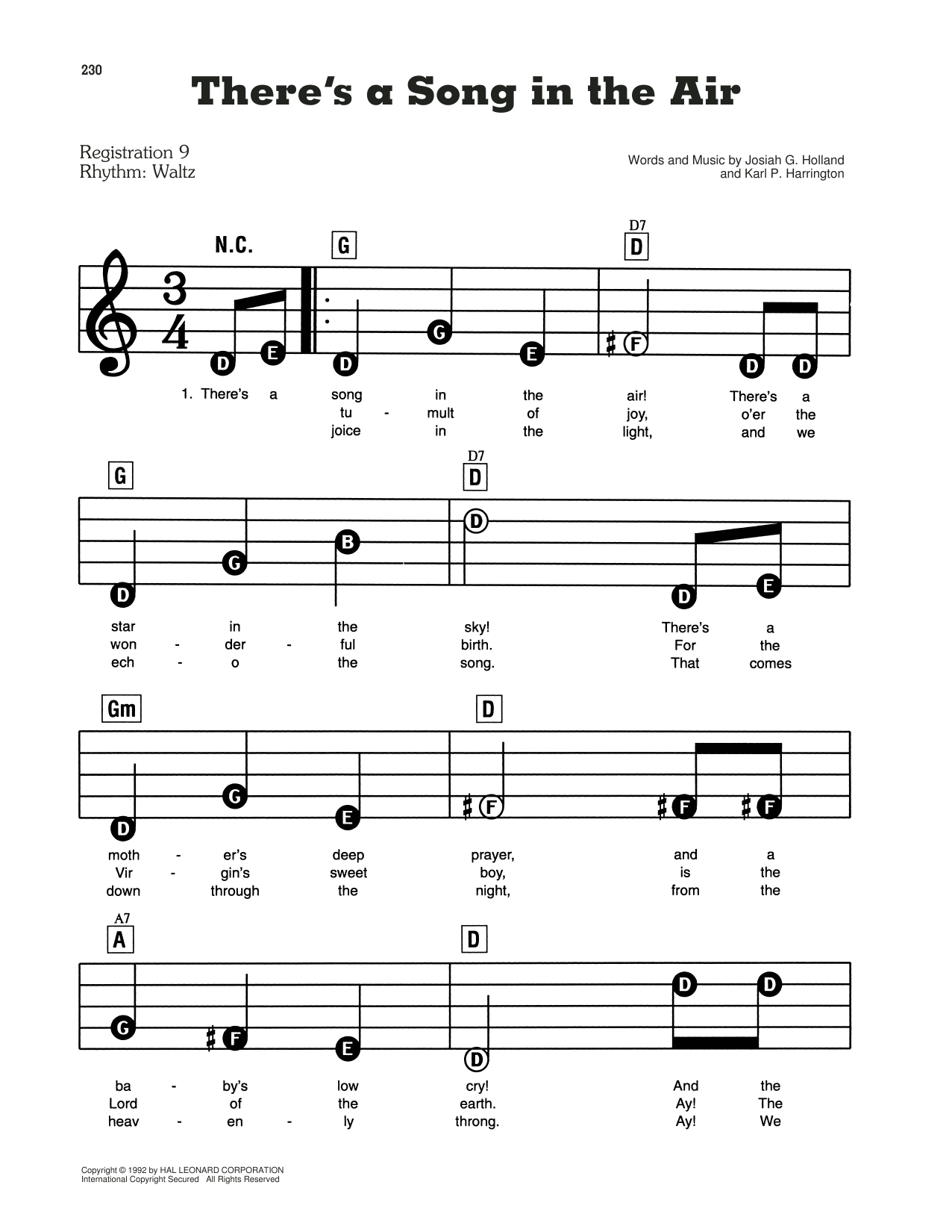 Josiah G. Holland and Karl P. Harrington There's A Song In The Air sheet music preview music notes and score for E-Z Play Today including 2 page(s)