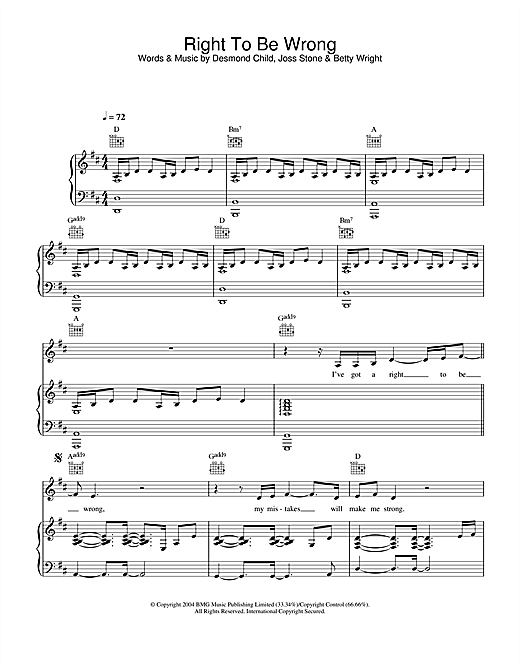 Learn to play Joss Stone Right To Be Wrong sheet music for Piano, Vocal & Guitar in minutes. Joss Stone Right To Be Wrong sheet music notes and chords