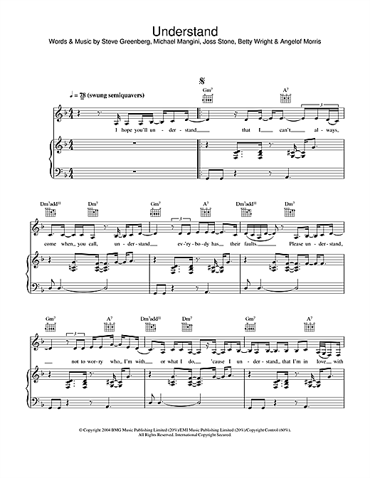Learn to play Joss Stone Understand sheet music for Piano, Vocal & Guitar in minutes. Joss Stone Understand sheet music notes and chords
